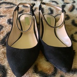 Jessica Simpson black gold strap flats